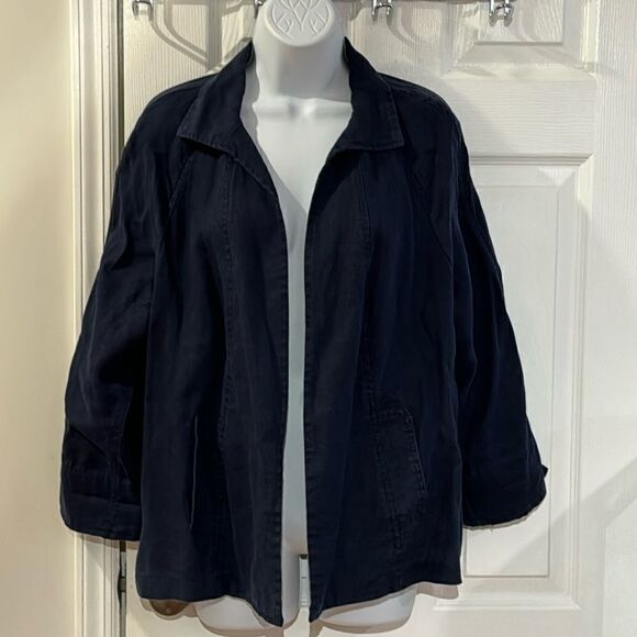 Charter Club Women's Blue Linen Open Front Blazer Jacket Size L - Picture 1 of 9